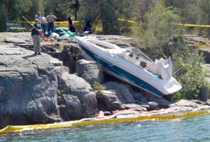 boat stuck in rocks